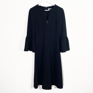 Tibi Black Zip Neckline Midi Dress with Bell Sleeves